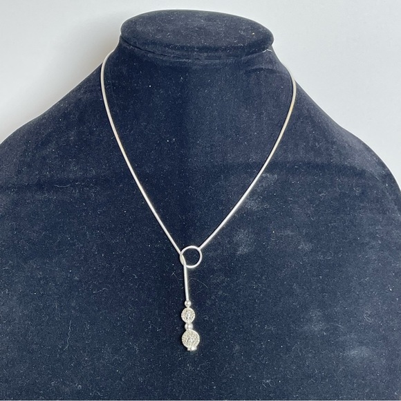 Elegant Silver Double Mesh Ball Lariat Necklace stamped 925 Silver - Picture 2 of 10